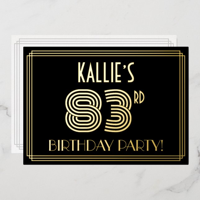 83rd Birthday Party — Art Deco Style “83” + Name (Front/Back)