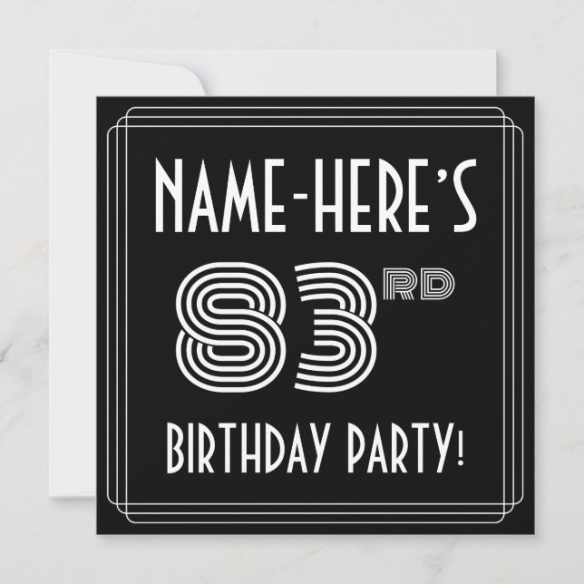 83rd Birthday Party: Art Deco Style w/ Custom Name Invitation (Front)