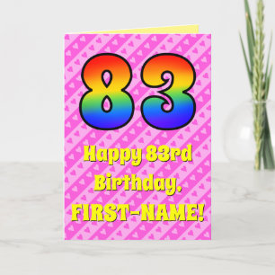 83rd Birthday: Pink Stripes & Hearts, Rainbow # 83 Card