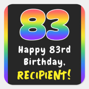 83rd Birthday: Rainbow Spectrum # 83, Custom Name Square Sticker