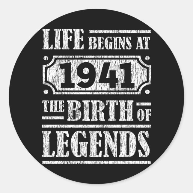 84 Year Old 1941 Birth Of Legend 84th Birthday Classic Round Sticker (Front)