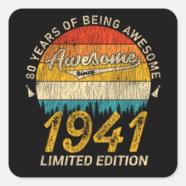 84 Year Old 1941 Retro Awesome 84th Birthday Gift Square Sticker (Front)