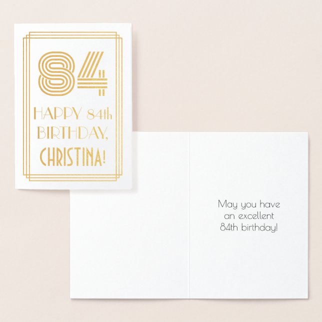 84th Birthday - Art Deco Inspired Look "84" & Name Foil Card (Display)
