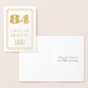 84th Birthday: Art Deco Inspired Look "84" & Name Foil Card