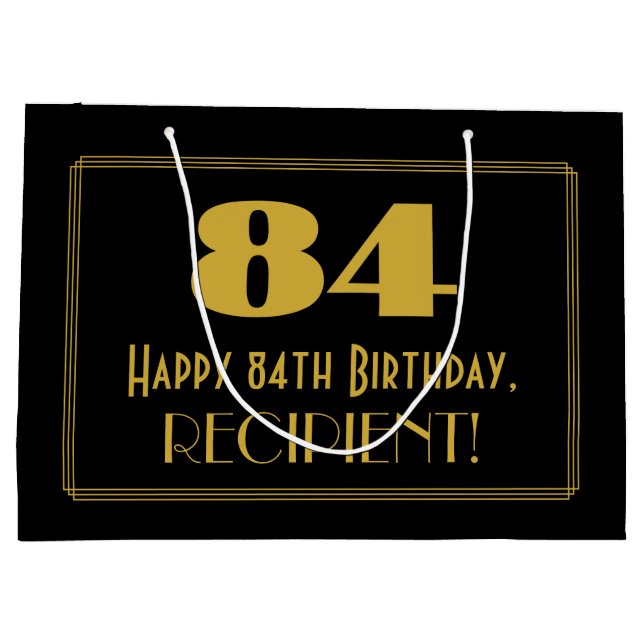 84th Birthday — Art Deco Inspired Look "84" & Name Large Gift Bag (Back)