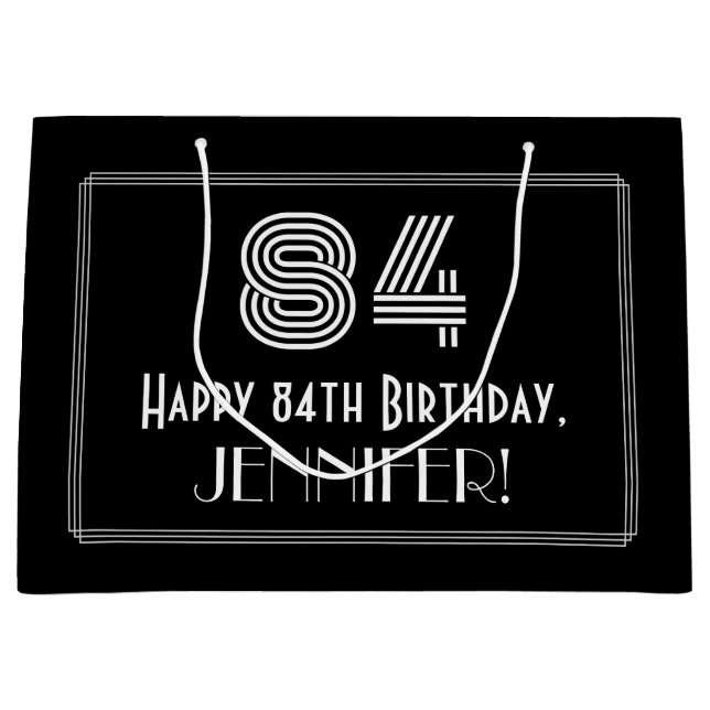 84th Birthday — Art Deco Inspired Look "84" & Name Large Gift Bag (Front)