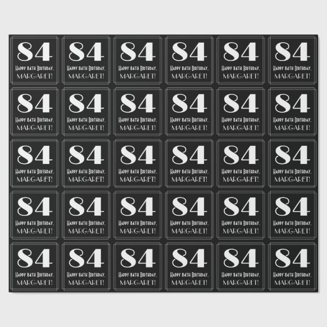 84th Birthday - Art Deco Inspired Look "84", Name Wrapping Paper (Seam)
