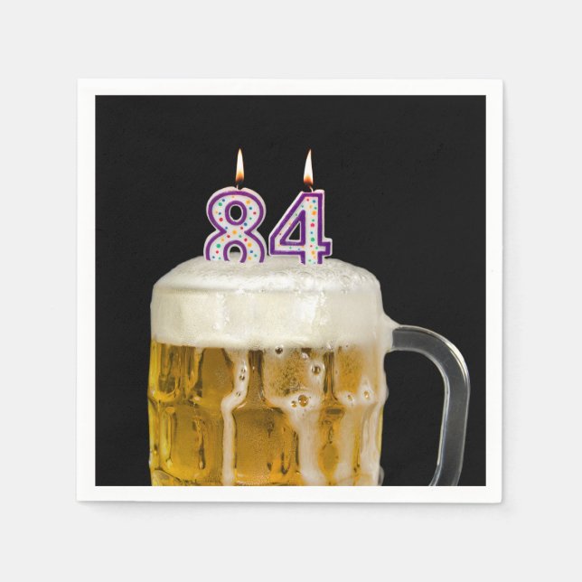 84th Birthday Beer on black Napkin (Front)