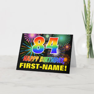 84th Birthday: Bold, Fun, Fireworks, Rainbow 84 Card