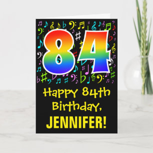 84th Birthday: Colorful Music Symbols + Rainbow 84 Card