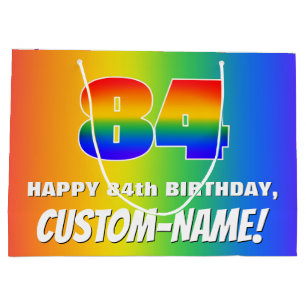 84th Birthday: Colourful, Fun Rainbow Pattern # 84 Large Gift Bag