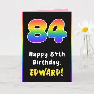 84th Birthday: Colourful Rainbow # 84, Custom Name Card