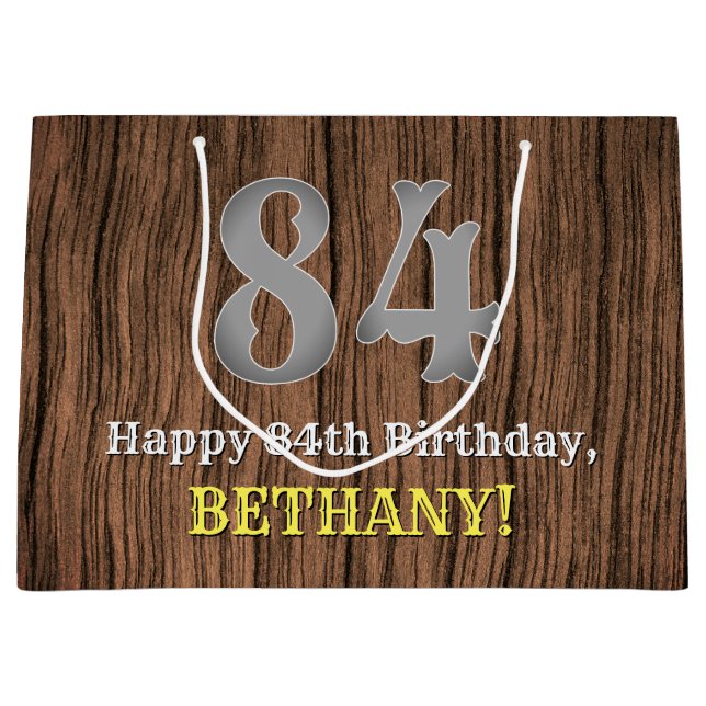 84th Birthday: Country Western Inspired Look, Name Large Gift Bag (Front)