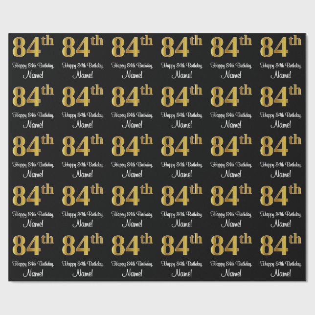 84th Birthday: Elegant Luxurious Faux Gold Look # Wrapping Paper (Flat)