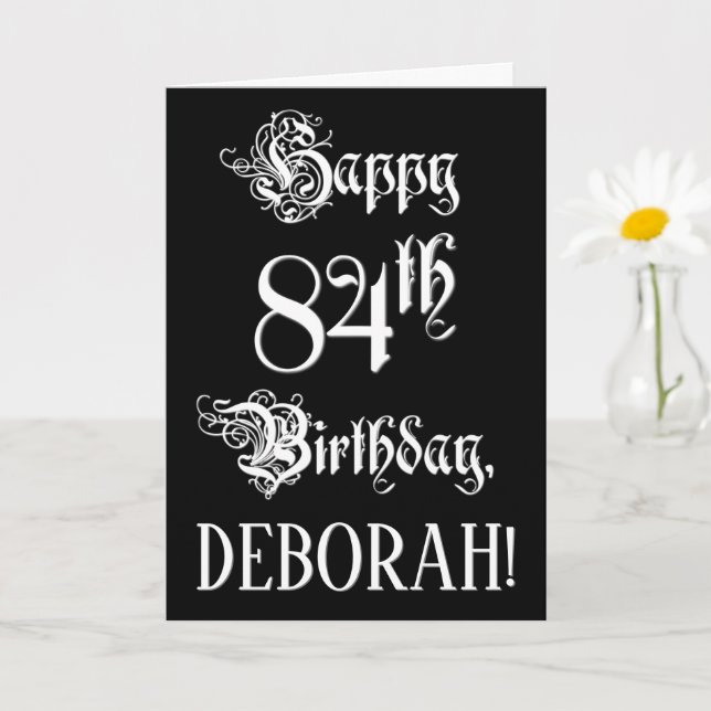 84th Birthday: Fancy, Elegant Script + Custom Name Card (Small Plant)