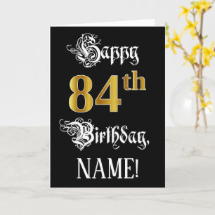 84th Birthday — Fancy Script; Faux Gold Look; Name Card
