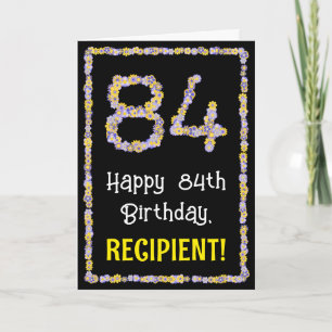 84th Birthday: Floral Flowers Number, Custom Name Card