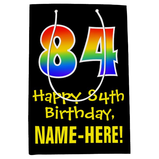 84th Birthday: Fun, Bold, Colourful, Rainbow "84" Medium Gift Bag (Front)