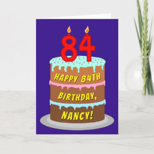 84th Birthday: Fun Cake and Candles + Custom Name Card