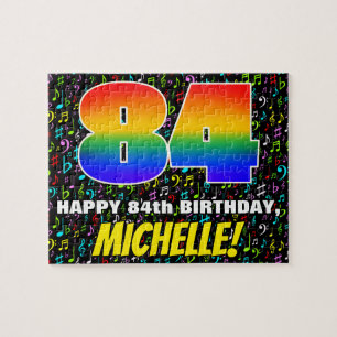 84th Birthday — Fun, Colourful Music Symbols & “84 Jigsaw Puzzle