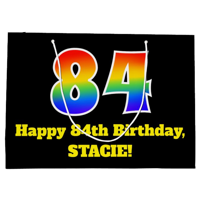 84th Birthday ~ Fun, Colourful, Vibrant, Rainbow 8 Large Gift Bag (Back)