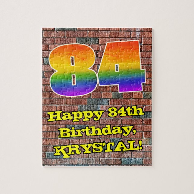 84th Birthday: Fun Graffiti-Inspired Rainbow 84 Jigsaw Puzzle (Vertical)