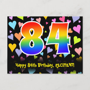 84th Birthday: Fun Hearts Pattern, Rainbow 84 Postcard