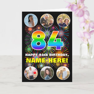 84th Birthday: Fun Rainbow #, Custom Name & Photos Card