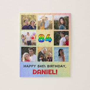 84th Birthday: Fun Rainbow #, Custom Name & Photos Jigsaw Puzzle