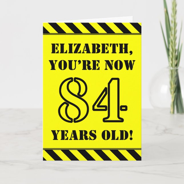 84th Birthday: Fun Stencil Style Text, Custom Name Card (Front)