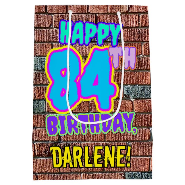 84th Birthday: Fun, Urban Graffiti Inspired Look Medium Gift Bag (Back)