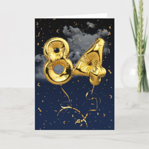 84th Birthday Gold Mylar Balloon and Confetti Card