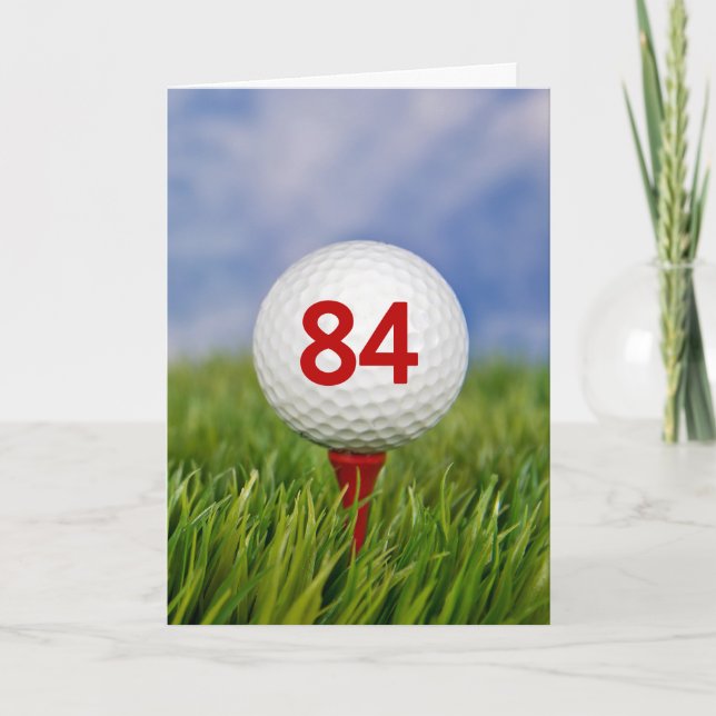 84th Birthday Golf Ball on Red Tee   Card (Front)