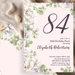 84th Birthday Invitation Blush Pink Floral Peonies