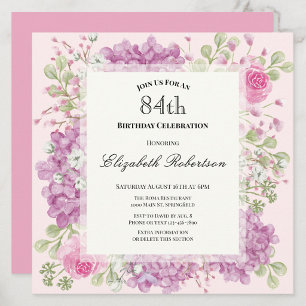 84th Birthday Invitation Elegant Pink Flowers