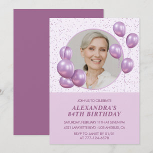 84th birthday invitations Photo Purple Balloons