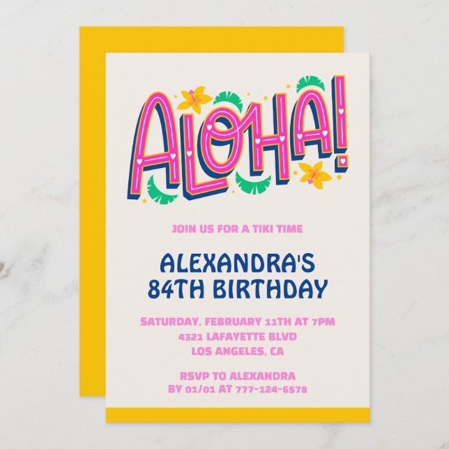 84th birthday invitations Tropical Aloha Hawaii (Front/Back)