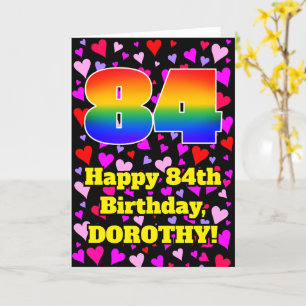 84th Birthday: Loving Hearts Pattern, Rainbow # 84 Card