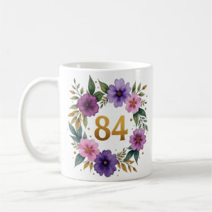 84th Birthday Mug – Floral Wreath with Gold Number