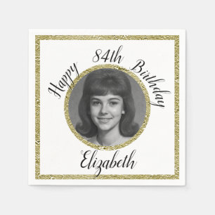 84th Birthday Napkins Custom Photo White and Gold 