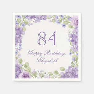 84th Birthday Napkins Elegant Purple Floral