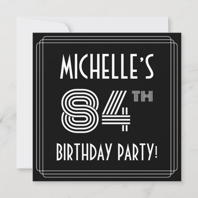84th Birthday Party: Art Deco Style w/ Custom Name Invitation (Front)