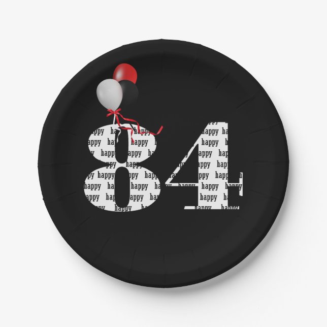 84th birthday party balloons paper plate (Front)