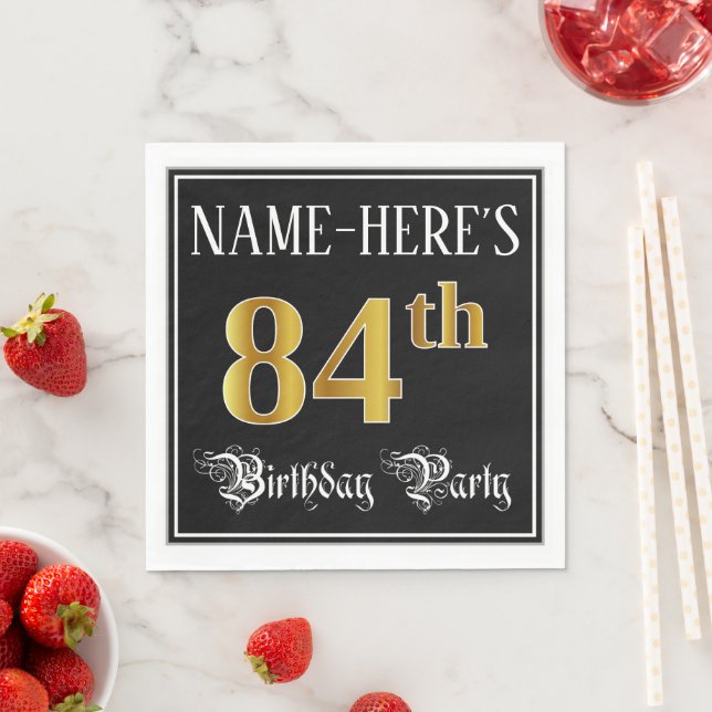 84th Birthday Party — Fancy Script, Faux Gold Look Napkin (Insitu)