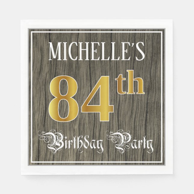 84th Birthday Party — Faux Gold & Faux Wood Looks Napkin (Front)