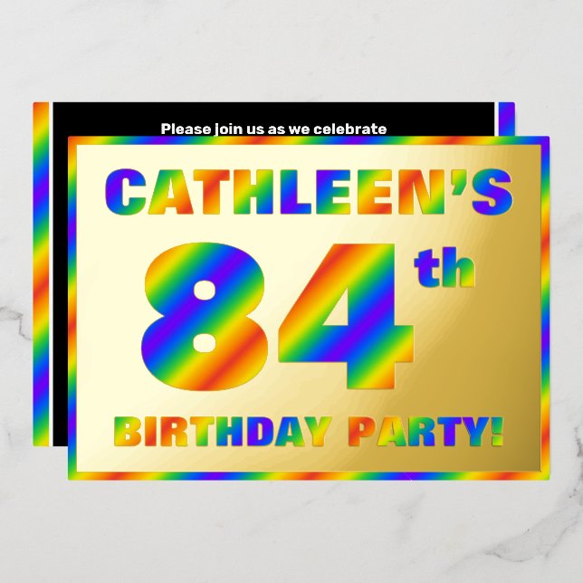 84th Birthday Party — Fun, Rainbow Spectrum “84” (Front/Back)
