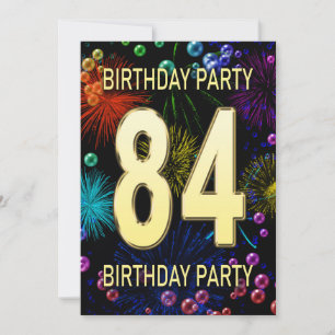 84th Birthday Party Invitation Fireworks Bubbles