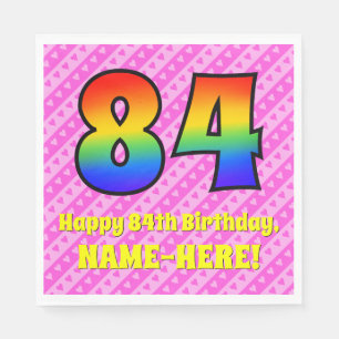 84th Birthday: Pink Stripes & Hearts, Rainbow # 84 Napkin