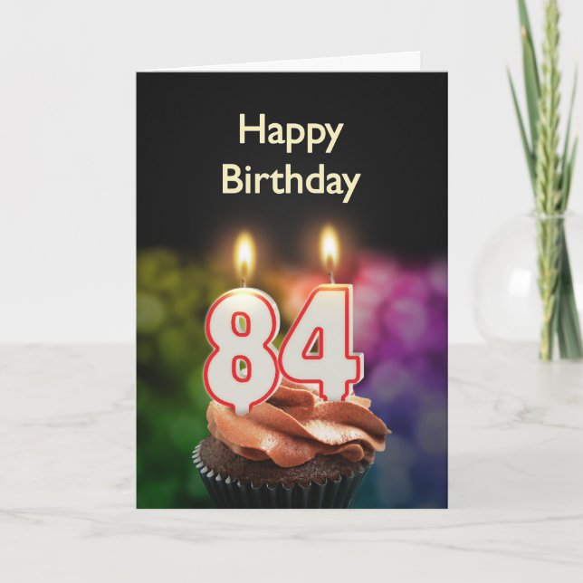 84th Birthday with cake and candles Card (Front)
