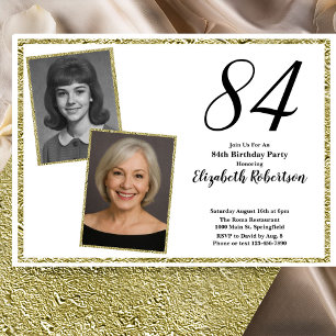 84th Custom Photo White and Gold  Invitation